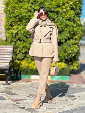 پالتو دو دکمه کمر سگک دار