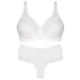 ست شورت و سوتین زنانه شاندرمن مدل فنردار گیپور گل‌دار کد 5080-2464-03