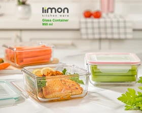 ظرف شیشه ای مربع 950 لیمون