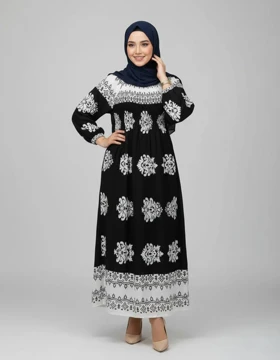 پیراهن ساحلی وارداتی طرح نقشینه 7309 (مشکی)