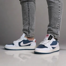 نایک ایر جردن 1 بدون ساق تراویس اسکات آبی سفید ( Nike Air Jordan 1 Low Travis Scott BW)