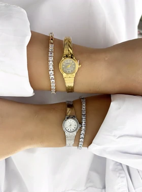 دستبند تنیسی طلایی وسیلور زنانه 895