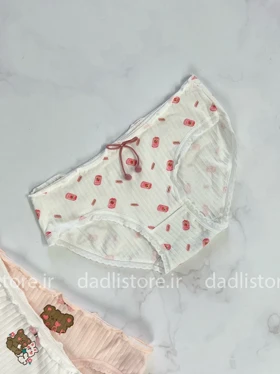 شورت اسلیپ نخ پنبه عروسکی سفید پنککی طرح خرسی