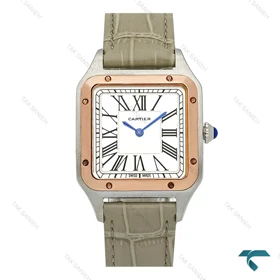ساعت کارتیه سانتوس دومونت زنانه دورنگ رزگلد بند طوسی مدیوم Cartier-7915-G