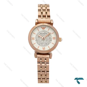 ساعت امپریو زنانه مینی رزگلد صفحه سیلور نگینی Armani-8368-L