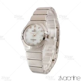 ساعت امگا کانسلیشن زنانه سیلور صفحه صدفی ایندکس نگین‌دار 104222