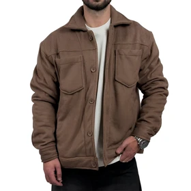 پیراهن مردانه کتی مخمل قهوه ای مدل دو جیب