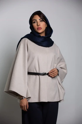 پالتو پانچ موهر کمربنددار (کرم استخوانی)