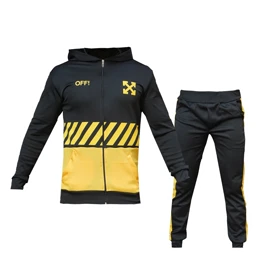 ست سویشرت شلوار مردانه مشکی زرد off-white مدل Manga