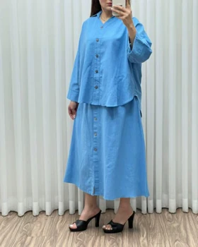 شمیز و دامن لینن روسی 7444 (آبی)