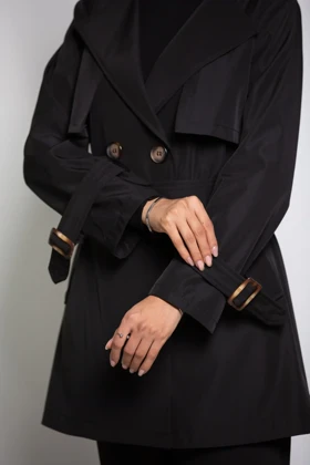 بارانی سانتانا دکمه دوبل میدی (مشکی)