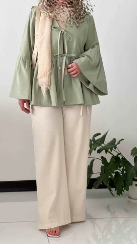 مانتو گره‌ای آستین شیپوری 220074