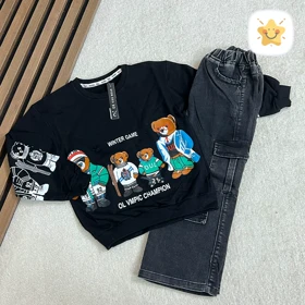 بلوز شلوار جین پسرانه مدل 3 خرس برند OK مناسب 8 تا 10 سال