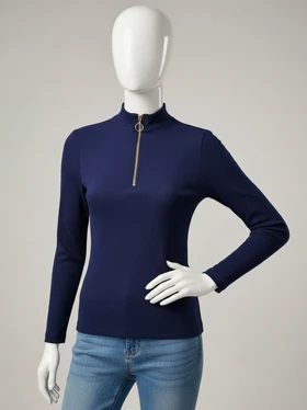 بلوز کبریتی نیم زیپ یقه گرد