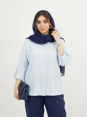 شومیز شیشه ای طرح دار جلو دکمه