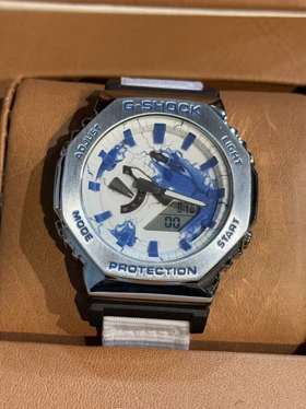 ساعت جی شاک2100بند برزنتی سفید