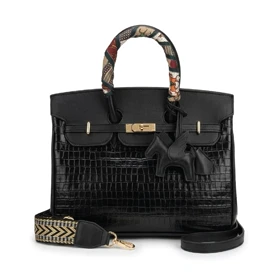 کیف چرم HERMES وارداتی کروکو مشکی، هرمس