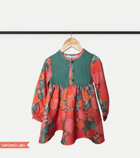 پیراهن طرح دار سبز وطوسی