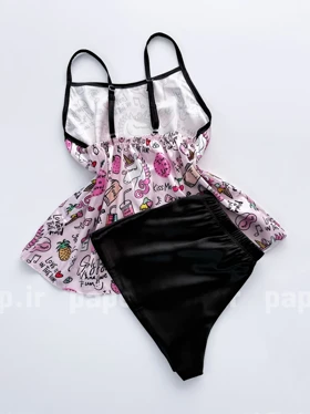 ست لباس خواب تاپ و شورتک ساتن طرح تک شاخ