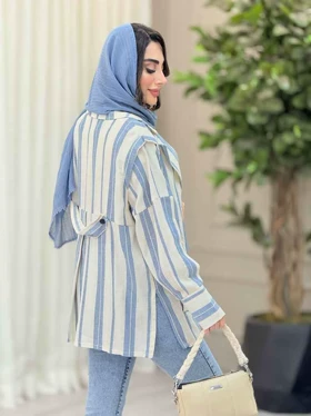 مانتو راه راه پشت پاگن بغل چاک