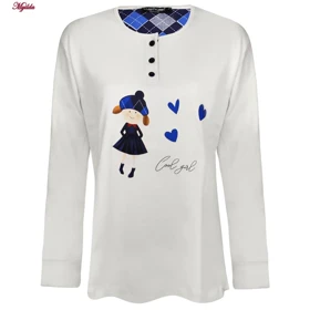 ست بلوز و شلوار زنانه نخ پنبه سفید لین کد 5196-157