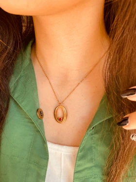 گردنبند بیضی نگین زرد و ابی استیل