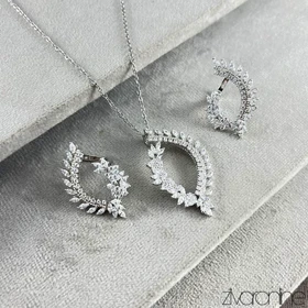 نیم ست جواهری مدل خوشه ای نگین‌دار 10139