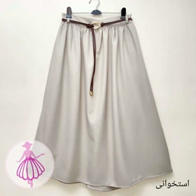 دامن کتان کجراه پرچین بلند در رنگبندی متنوع (استخوانی)