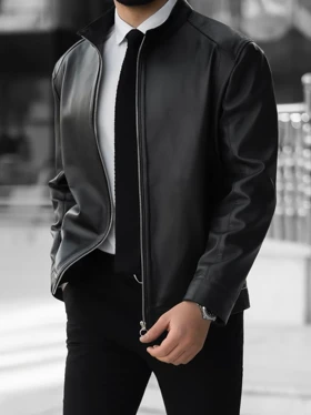 کاپشن چرم طبیعی مشکی j152