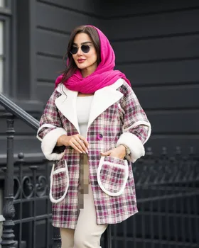 پالتو کوتاه مدل چهارخونه یقه پوست کد 2248