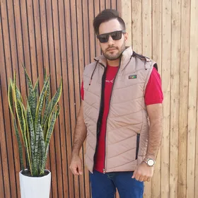 پافر مردانه کلاهدار رنگ کرمی اسپرت شیک