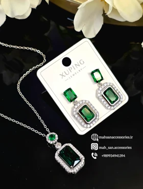 ست گوشواره ژوپینگ و گردنبند زنانه جواهری سبز