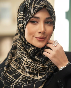 روسری ابریشم توییل قواره 90 30181 (مشکی کرم)