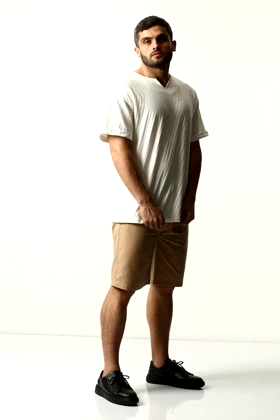 تیشرت آستین کوتاه یقه کوبایی مردانه