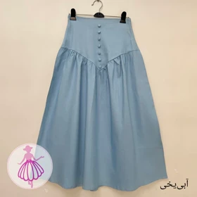 دامن جین کمرگنی بلند وارداتی (آبی یخی)