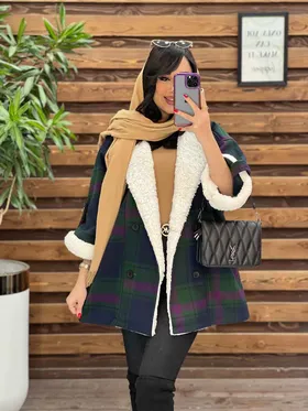 پالتو چهارخونه یقه خز