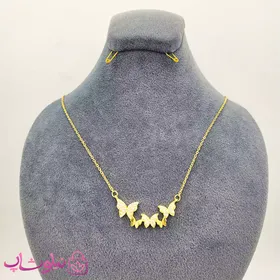 گردنبند زنانه استیل طرح سه پروانه طلایی