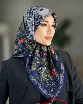 روسری ابریشم توییل دوردستدوز (قواره صد) 30179 (سرمه ای)
