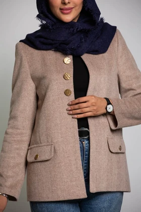 پالتو کت یقه گرد جناقی دکمه نما