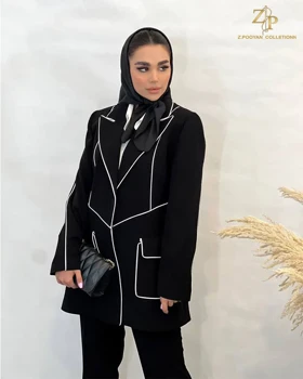 کت تک زنانه کرپ مجلسی مغزی دوزی مشکی گیسو