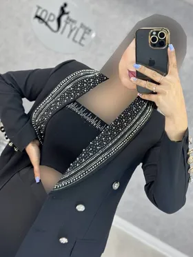 کت یقه نگین مروارید با تاپ : 8788