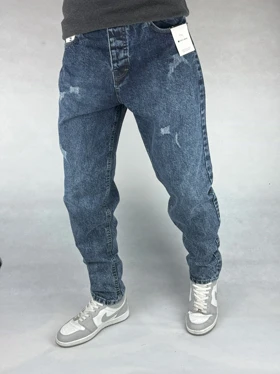 شلوار جین مردانه مام فیت آبی تیره زاپ‌دار 145