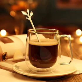 قاشق بلند 6 عددی طلایی طرح برگ