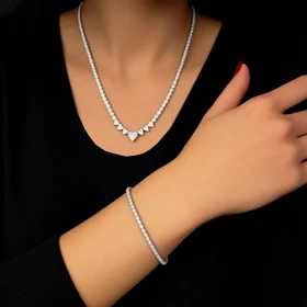 نیم ست نقره دخترانه و زنانه مدل تنیسی قلب دار دو تکه