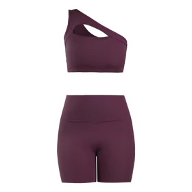 ست نیم‌تنه و کشاله بند ورزشی زنانه لولولمون مدل 7102 بادمجانی