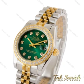 ساعت رولکس زنانه دورنگ طلایی دورنگین صفحه سبز Rolex-5303-L