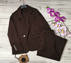 ست کت و شلوار مدل غزل کد 50288 (قهوه ای)