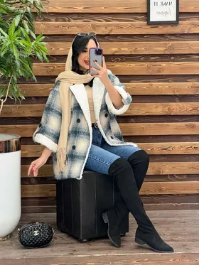 پالتو چهارخونه یقه خز