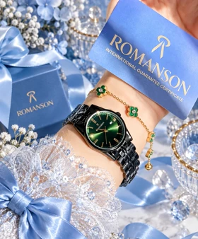 ساعت زنانه صفحه سبز تیره برند ROMANSON موتورژاپنی با کارت ضمانت 12ماهه تصویر دوم