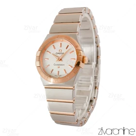 ساعت امگا کانسلیشن زنانه دو رنگ رزگلد ایندکس خطی صفحه سفید 105161